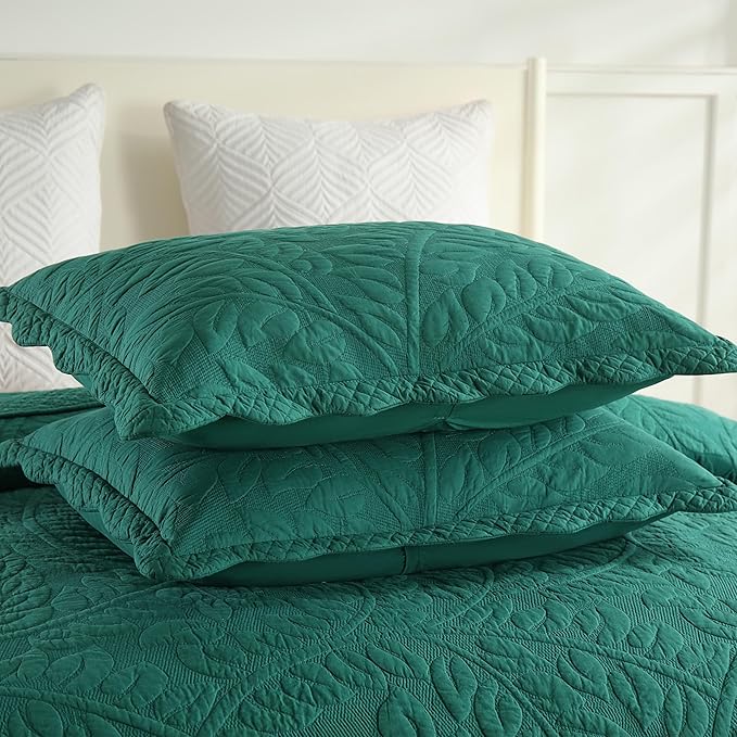 MarCielo 3-Piece 100% Cotton Oversized Bedspread Lightweight Quilt Coverlet Embroidery Farmhouse Bedding Set T0 (Emerald, Oversized King (118"x106"))-Ruum Studio Home