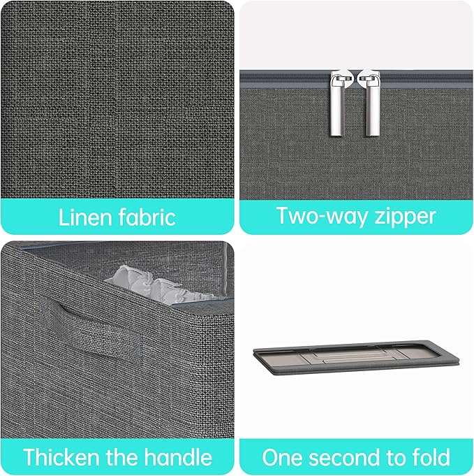 3PCS Under Bed Storage Bins with Metal Frame, Linen Fabric Frame Storage Box Clothes Organizer Bins, Underbed Container with Clear Window (Dark Grey, 15.7 x 13 x 6IN)-Ruum Studio Home