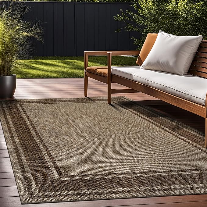 Beverly Rug Outdoor Rug 8x10 Modern Bordered Area Rugs for Indoor and Outdoor Patio Deck Porch Garden Waterproof Weather Sun Resistant Washable Outside Carpet (8 x 10 Jute)-Ruum Studio Home