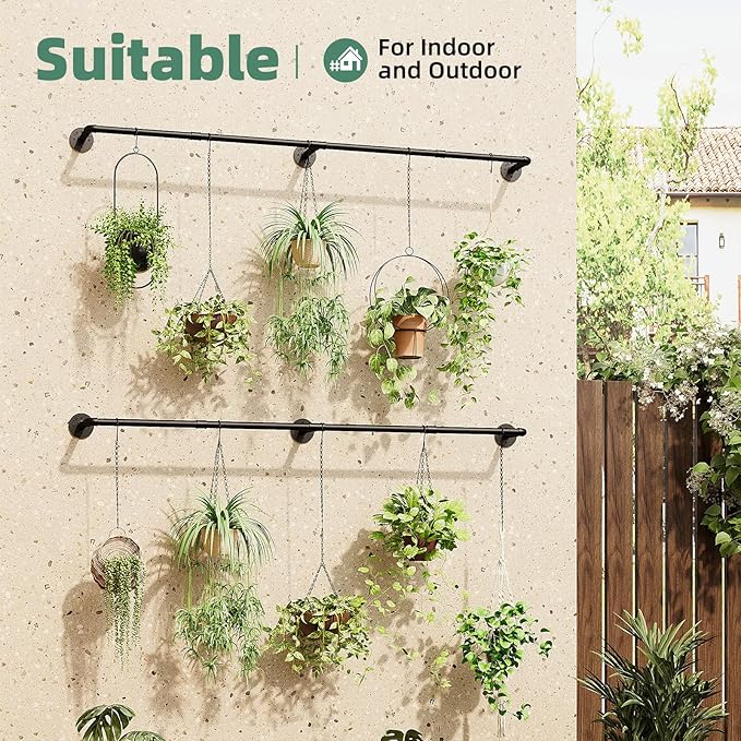 Plant Hanger Indoor with 12 Hanging Chains Hanging Planters for Indoor Plants Hanging Plant Holder Window Plant Rod Black Metal Shelves 70.8 Inch 2PCS Pot not Included-Ruum Studio Home