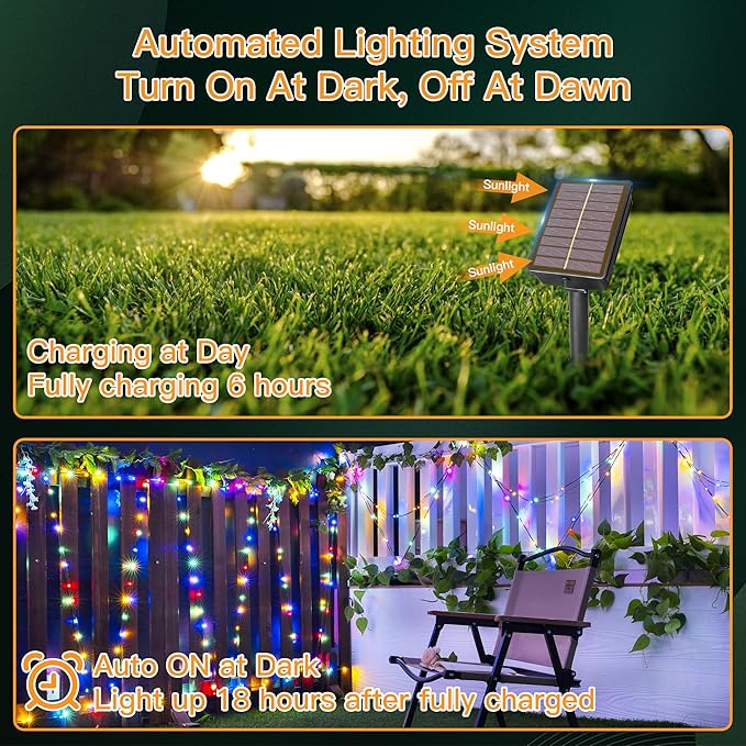 Solar String Lights 120LED 40FT, IP67 Waterproof String Lights for Outside with 8 Lighting Modes, Upgraded Solar Panel Fairy Lights for Garden Party Wedding Decorations (Multicolor)-Ruum Studio Home