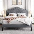 Allewie Full Size Bed Frame with Adjustable Velvet Tiara Headboard, Upholstered Diamond Button Tufted Platform Bed, Wood Slats Support, No Box Spring Needed, Light Grey-Ruum Studio Home