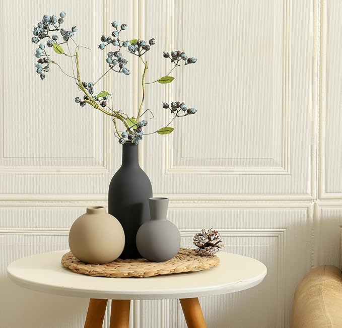 Ceramic Vase Set of 3, Flower Decorative Vases Home Decor Boho Neutral Modern Pottery Pampas Vases for Centerpiece Bouquet Table Mantel Entryway Bookshelf Living Room Bedroom Bathroom Kitchen-Ruum Studio Home