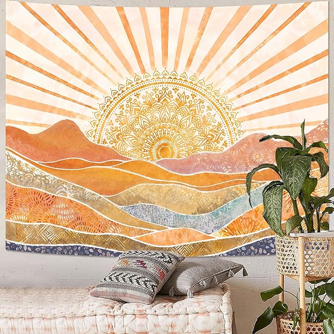 Lunerfex Bohemian Mandala Sunrise Wall Tapestry, Abstract Mountain Scenery Tapestries for Home Decor, Boho Tapestry 80x60 Inch-Ruum Studio Home