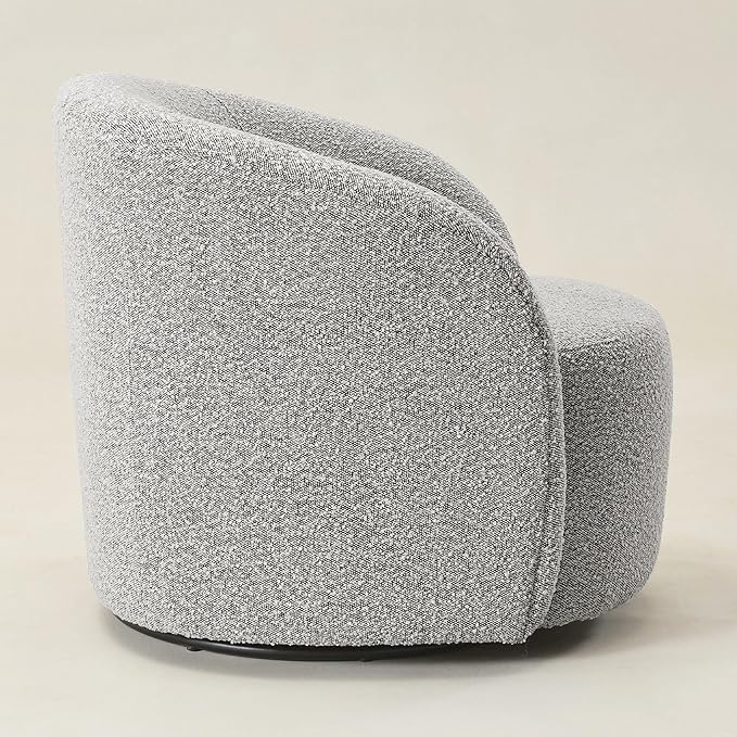 KINWELL Sherpa Swivel Barrel Chair & Round Ball Pillow Set - 34" Wide Modern Boucle Accent Chair with 9” Matching Nordic Decorative Throw Pillow for Living Room and Bedroom(Black White)-Ruum Studio Home