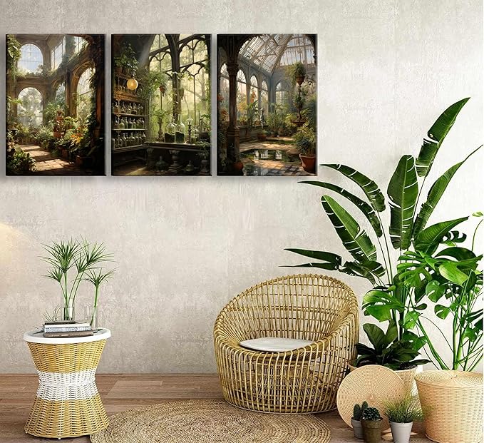 3pcs Framed William Morris Green Plants Canvas Wall Art Medieval Castle Posters Prints Gothictalian Landscape Painting Pictures Paintings Wall Decor for Living Room Bathroom Bedroom Decoration-Ruum Studio Home