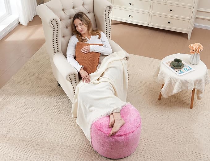 Round Storage Ottoman Bench 20"x15" Round Ottoman Cover with Foam Floor Chair Farmhouse Puff Ottom Pouf Stool for Bedroom Soft Large Pouf Ottom Purple Foot Stool Ottom for Accent Chair-Ruum Studio Home