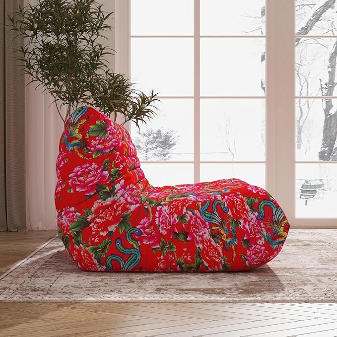 Bean Bag Chair, Loveseat Fireside Chair Bean Bag Sofa Large Bean Bag Chair for Adults, 2 Seater Bean Bag Chairs for Teens with High Density Comfortable Foam, Bean Bag for Living Room, Bedroom (Flower)-Ruum Studio Home
