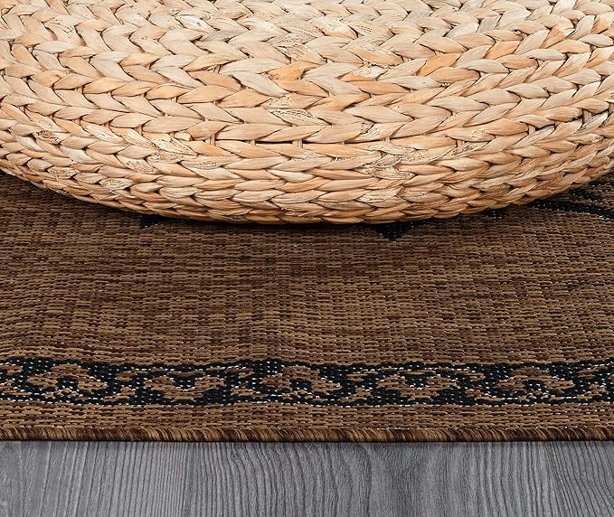 CAMILSON Outdoor Rug, 10x14 Medallion Nut Brown Black Modern Area Rugs for Large Indoor and Outdoor Patios, Kitchen and Hallway Mats, Washable Porch Deck Outside Carpet (Nut Brown Black, 10 x 14)-Ruum Studio Home
