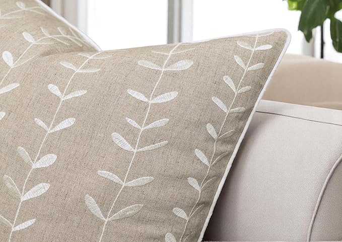 VAGMINE Embroidered Lollipop Pillow Cover - 18x18 Inches Square - 100% Linen Natural Decorative Cushion Cover - Farmhouse Rustic Embroidery - Cozy Accent for Sofa, Bed, Living Room, Neutral Home Decor-Ruum Studio Home