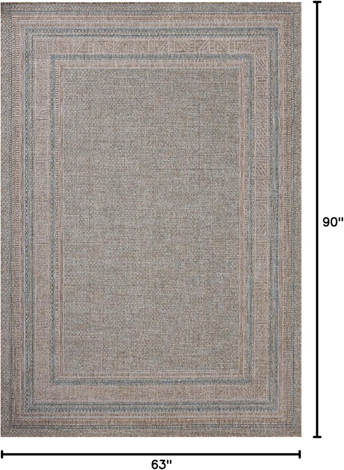 Loloi Amber Lewis Topanga Collection TOP-05 Natural/Teal 5'-3" x 7'-6" Indoor/Outdoor Area Rug-Ruum Studio Home