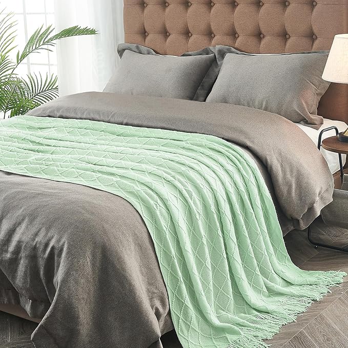 inhand Knitted Throw Blanket for Couch and Bed, Soft Living Room Home Decor Knitted Blanket with Tassel, Outdoor Lightweight Breathable Summer Blanket, Farmhouse Warm Woven Decorative, 50"x60"-Ruum Studio Home