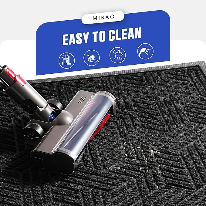 Mibao Front Door Mat Outside Entrance, Durable Outdoor Indoor Mat, Low Profile Heavy Duty Doormat, Non-Slip, Traps Dirt and Moisture, Easy Clean Patio Porch Entryway Mat, 29.5" x 17", Black-Ruum Studio Home