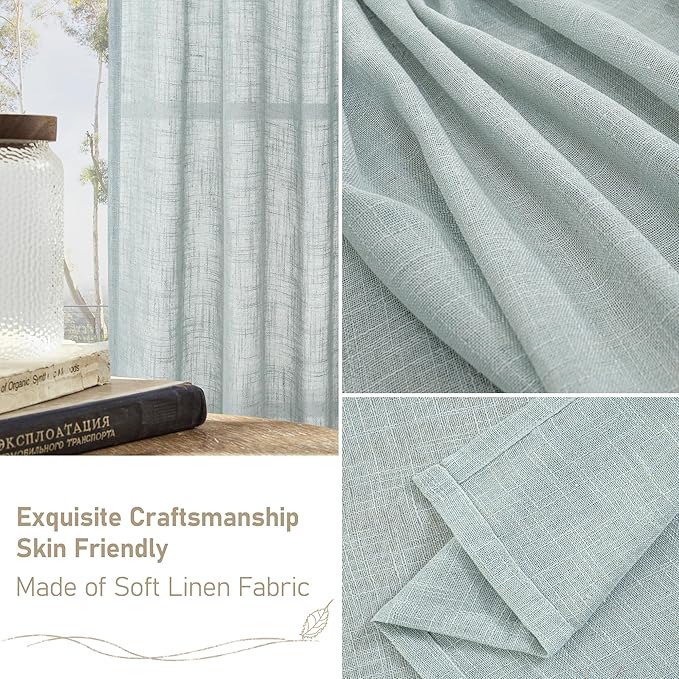 LAMIT Sheer Linen Curtains 63 inches Long for Bedroom, Bronze Grommet Linen Drapes Light Filtering Semi Sheer Curtains for Small Window/Kitchen, 2 Panels, 34 x 63 Inch, Greyish Blue-Ruum Studio Home