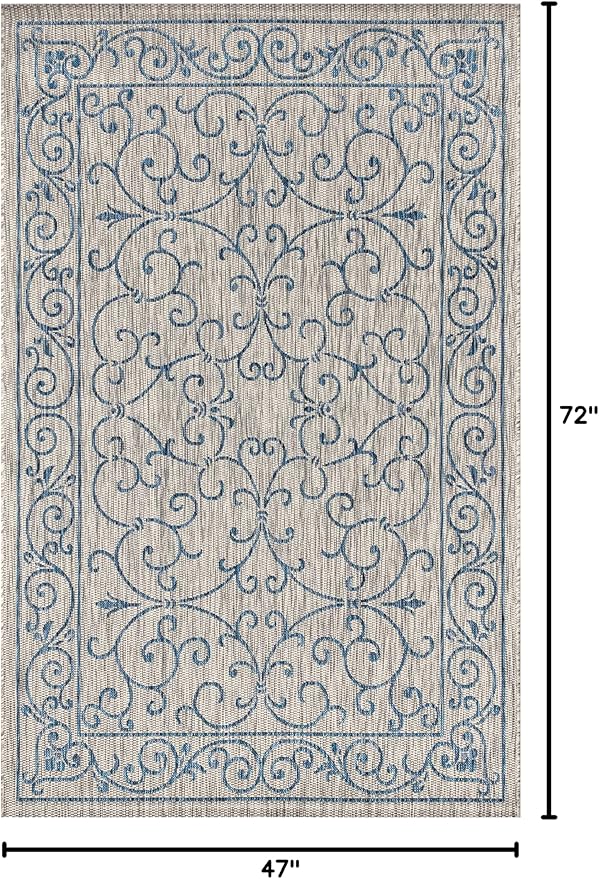 JONATHAN Y Vintage Filigree Indoor Outdoor Area Rug 4X6 Gray/Navy, Charleston Textured Weave for Backyard, Patio, Porch, Easy-Cleaning, High Traffic, Pet-Friendly, Non-Shedding (SMB106C-4)-Ruum Studio Home