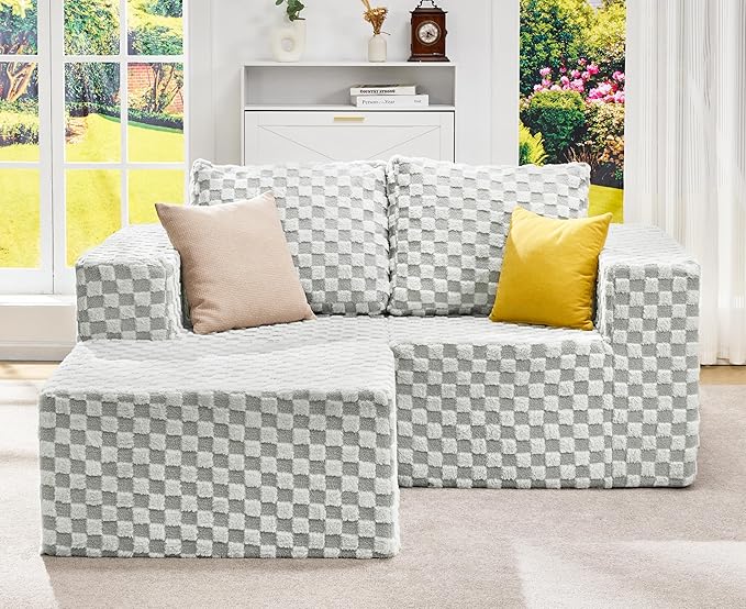 Hobestluk Modular Sectional Sofa Memory Foam Couch L Shape Sofa for Living Room Loveseat with Chaise Lounge Cloud Couch with Removable Cove (Plush GREYOLIVE, Loveseat with Chaise)-Ruum Studio Home