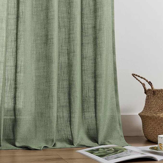 Joydeco Linen Curtains 96 Inch Length 2 Panel Sets,Light Filtering Curtains for Bedroom 52 Inch Wide Living Room Drapes with Back Tabs & Rod Pockets (W52 x L96 Inch, Loden)-Ruum Studio Home