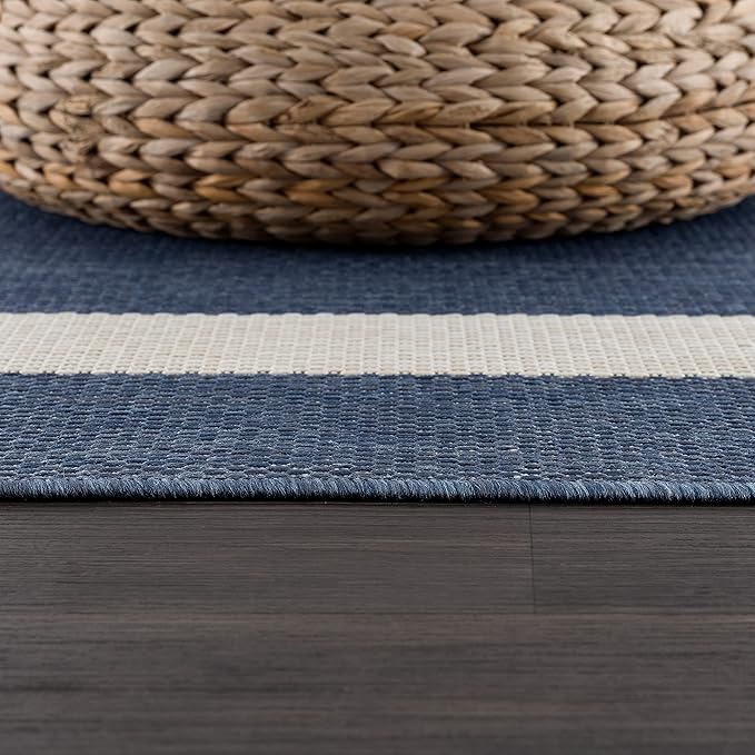 CAMILSON Outdoor Rug 9x12, Large Modern Outside Rugs for Patios Porches Waterproof Durable Washable Non-Shedding, Easy-to-Clean Indoor Outdoor Area Carpet (9 x 12, Bordered - Blue/White)-Ruum Studio Home