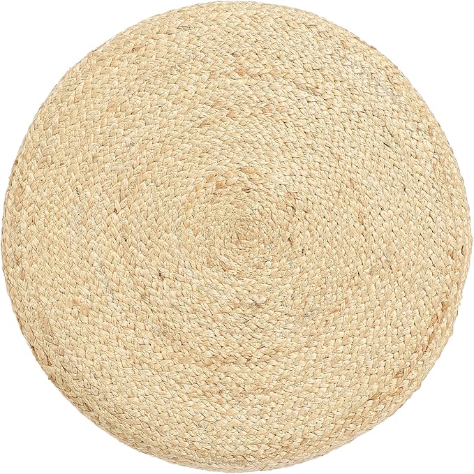 REDEARTH · Cylindrical Pouf Foot Stool Ottoman - Jute Braided Pouffe Poof Accent Sitting Footrest for Living Room, Bedroom, Nursery, Patio, Lounge & Other Rooms (Natural Gray, 18"x18"x14")-Ruum Studio Home
