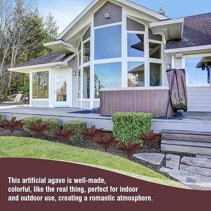 Fake Plants Artificial Agave Plants 13.8" Large UV Resistant Fake Agave Planters for Indoor and Outdoor Decorating Tropical Plant Succulents Greenery Indoor Decor(2Pack, Purple-Ruum Studio Home