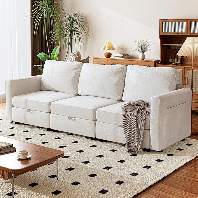 mestyl Modular Sectional Sofa Convertible Sofa Couch Set with Storage for Living Room, Modern 3 Seater Modular Sectional Couch (Beige)-Ruum Studio Home