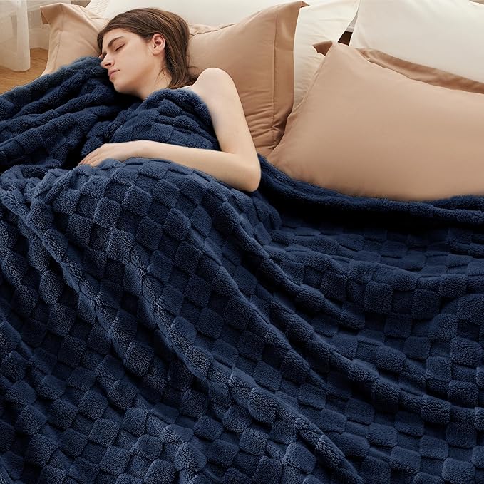 Bedsure GentleSoft Blankets Queen Size for Bed - Super Soft Cozy Blanket for Women Men Girls, Large Fuzzy Fleece Throw for Bedroom Decor, Navy Blue, 90x90 Inches-Ruum Studio Home