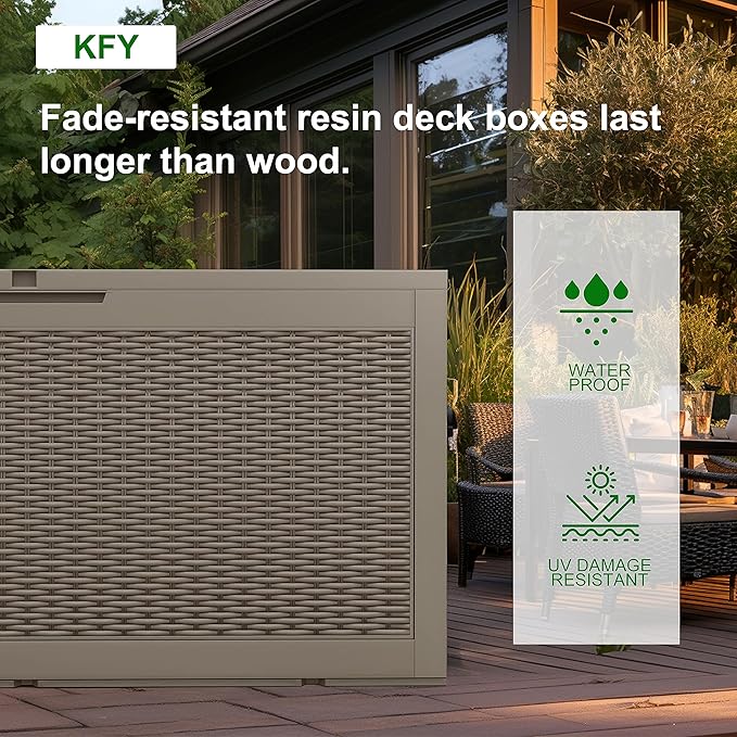 Vixzen 100 Gallon Waterproof Deck Box – Outdoor Storage Organizer for Patio & Garden,Grey-Ruum Studio Home