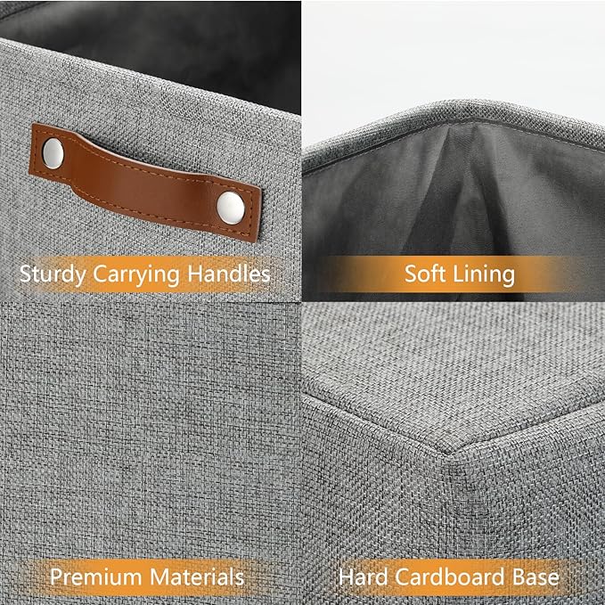 DULLEMELO Large Storage Baskets for Blankets Living Room 51L Canvas Storage Baskets for Organizing 3 Pack Collapsible Baskets Bins for Organizing Home Office with Handles (Grey)-Ruum Studio Home