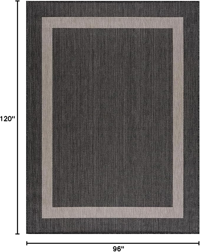 CAMILSON Outdoor Rug 8x10,Modern Outside Rugs for Patios Porches Waterproof Durable Washable Non-Shedding, Easy-to-Clean Indoor Outdoor Area Carpet (8 x 10, Bordered - Dark Gray/Light Gray)-Ruum Studio Home