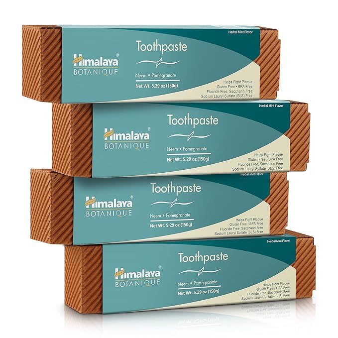 Himalaya Botanique Original Neem & Pomegranate Botanical Toothpaste, Fights Plaque, Brightens Teeth, Fluoride Free, No Artificial Flavors, SLS Free, Cruelty Free, Foaming, Mint Flavor, 5.29 Oz, 4 Pack-Ruum Studio Home