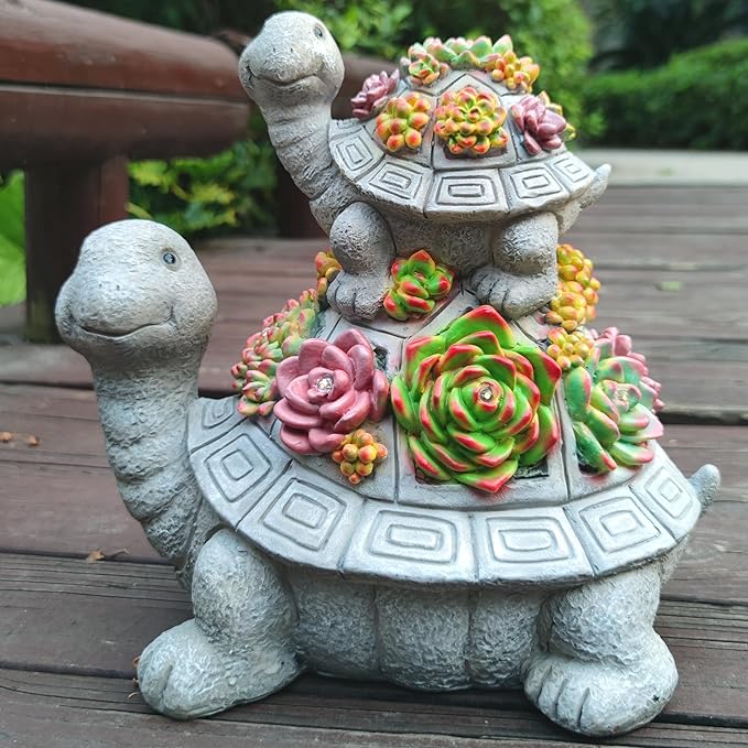 Large Turtle Solar Garden Outdoor Statues with Succulent and 6 LED Lights,Outside Solar Turtle Decor Art for Garden,Home,Lawn,Yard, Balcony Ornament-Ruum Studio Home