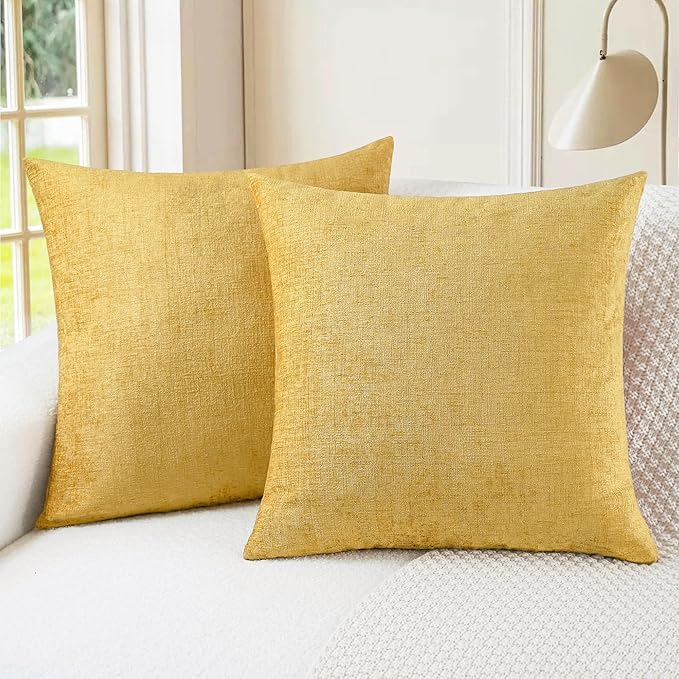CaliTime Throw Pillow Covers Decorative 16 X 16 Inches Pack of 2 Cozy Soft Chenille Cushion Cases for Couch Sofa Bed Living Room Home Gold-Ruum Studio Home