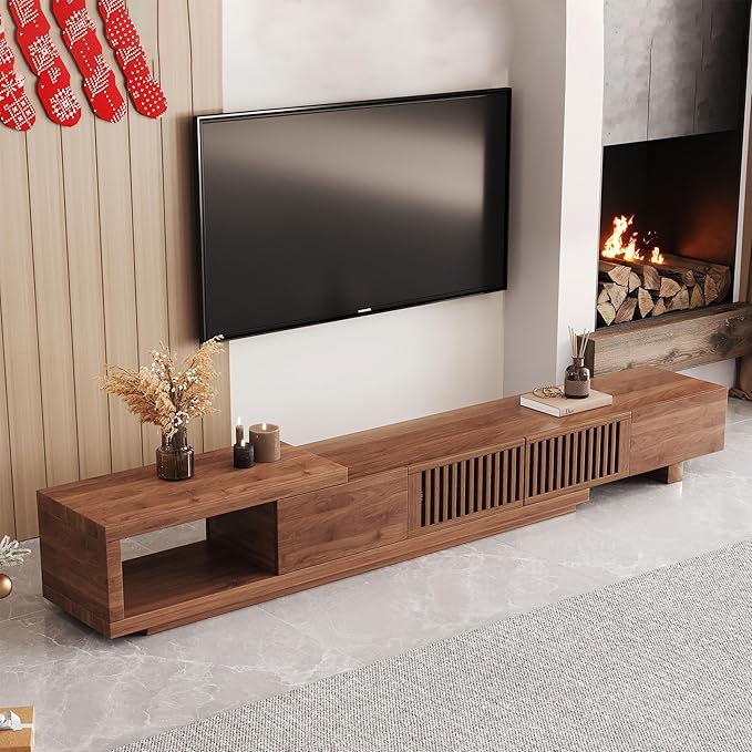 Mid Century Modern TV Stand for 75+ Inch TVs, Extendable Media Console (78"-103") with Ample Storage - Sleek Walnut Entertainment Center for Living Room-Ruum Studio Home
