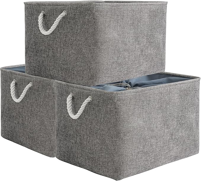 TheWarmHome Storage Baskets for Organizing, Sturdy Fabric Storage Basket , Foldable Storage Baskets for Shelves Closet Nursery Toy (Grey 3 Pack 20.5×15.7×13.8inch)-Ruum Studio Home