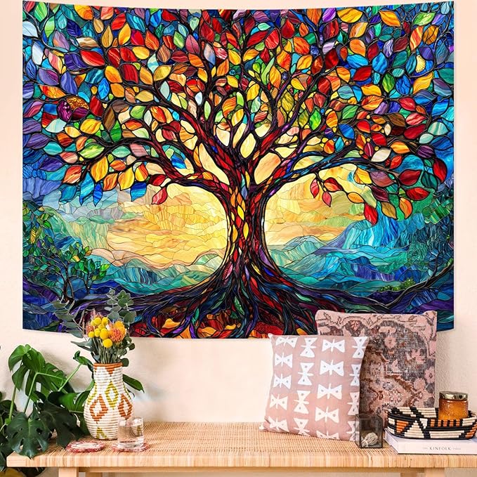 Lunerfex Tree of Life Tapestry Stained Glass Tapestry Wall Decor Tapestries for Bedroom Art Tapestries Wall Hanging for Bedroom Living Room Glass-Tree-01 60"x80"-Ruum Studio Home