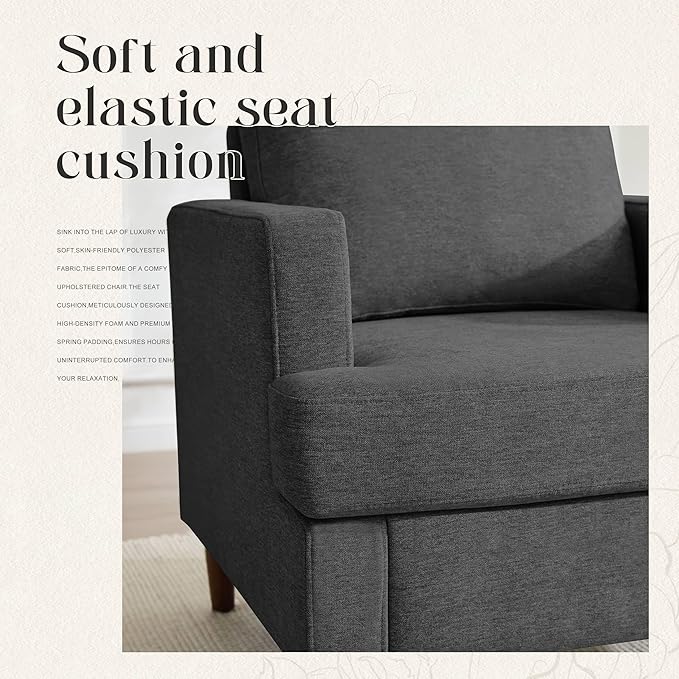 Mid-Century Accent Chair,Modern Linen Fabric Armchair for Living Room,Comfy Upholstered Reading Accent Chairs for Bedroom,Single Sofa Chair with Wood Legs (Dark Grey, 2 Pack)-Ruum Studio Home