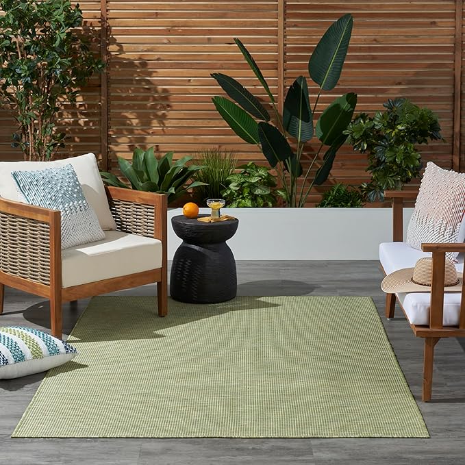 Nourison Home Positano Indoor/Outdoor Green 9' x 12' Area Rug, Easy Cleaning, Non Shedding, Bed Room, Living Room, Dining Room, Backyard, Deck, Patio (9x12)-Ruum Studio Home