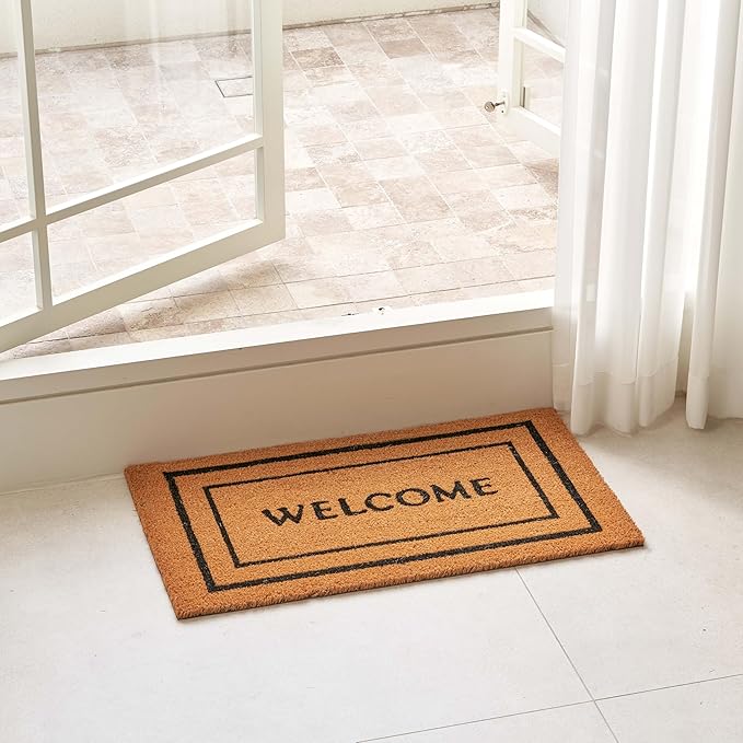 KANKUN Coco Coir Door Mat with Heavy Duty Backing, Welcome Doormat (17" x 30"), Doormat Entrance (Welcome Double)-Ruum Studio Home