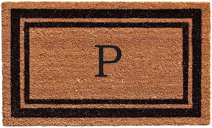 Calloway Mills 152963672P Black Border 36" x 72" Monogram Doormat Letter (P)-Ruum Studio Home