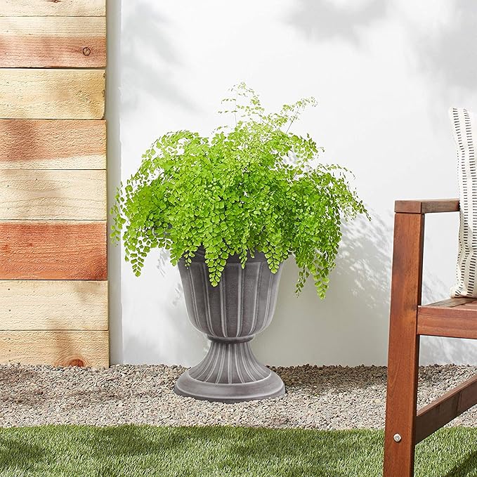 PL00CW Classic Traditional Plastic Urn Planter Indoor/Outdoor, 16" x 18", White Wash-Ruum Studio Home