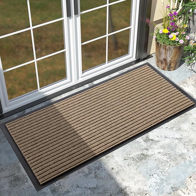 Yimobra Front Door Mat Outdoor Indoor Entrance, 100% Waterproof All-Season All Weather Doormat, Welcome Matt Outside Entry, Non Slip, Low Profile, Heavy Duty Patio Porch Floor Mats,47 x 24,Khaki-Ruum Studio Home