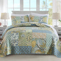 NEWLAKE Quilt Set California King Size, 100% Cotton Patchwork Green Bohemian Quilt Sets, Reversible Bedspread Lightweight and Breathable for All Seasons, Soft Quilted Bedspread with 2 Pillow Shams-Ruum Studio Home