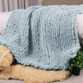 Carriediosa Chunky Knit Throw Blanket 50" X 60", 100% Hand Made Large Chenille Loop Yarn Soft Fluffy Throws for Couch Sofa Bed, Big Crochet Cozy Heavy Thick Cable Woven Blanket, Light Blue-Ruum Studio Home