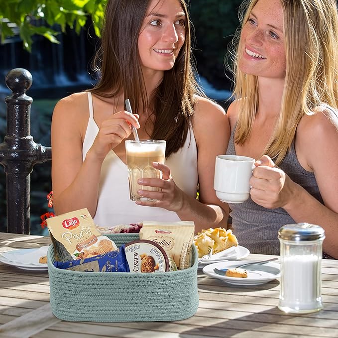 Small Woven Storage Baskets 12“X8”X5“ Decorative Rope Bins for Organizing Shelves, Closets, and Toys, Empty Gift Baskets, Cute Organizer Basket for Home and Office (green, regular)-Ruum Studio Home