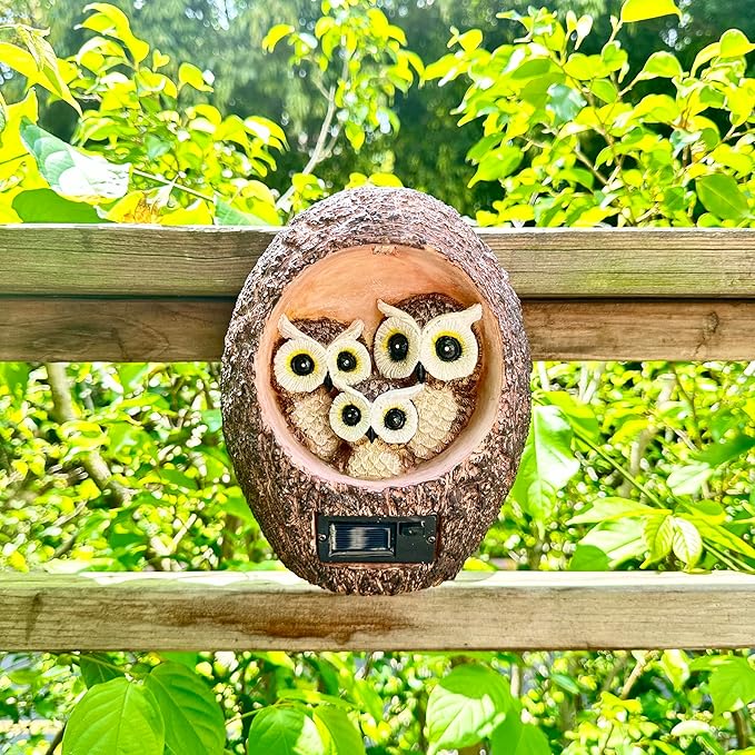 Garden Owl Family Tree Hugger Statue Solar Powered Outdoor Wall Mounted Figurine Light Resin Sculpture Home Decoration Housewarming Ornament Unique Gift-Ruum Studio Home