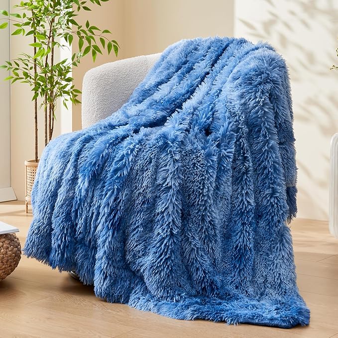 GONAAP Fuzzy Faux Fur Throw Blanket Indigo Super Soft Cozy Plush Fuzzy Shaggy Blanket for Couch Sofa Bed (Indigo, Throw(50"x60"))-Ruum Studio Home