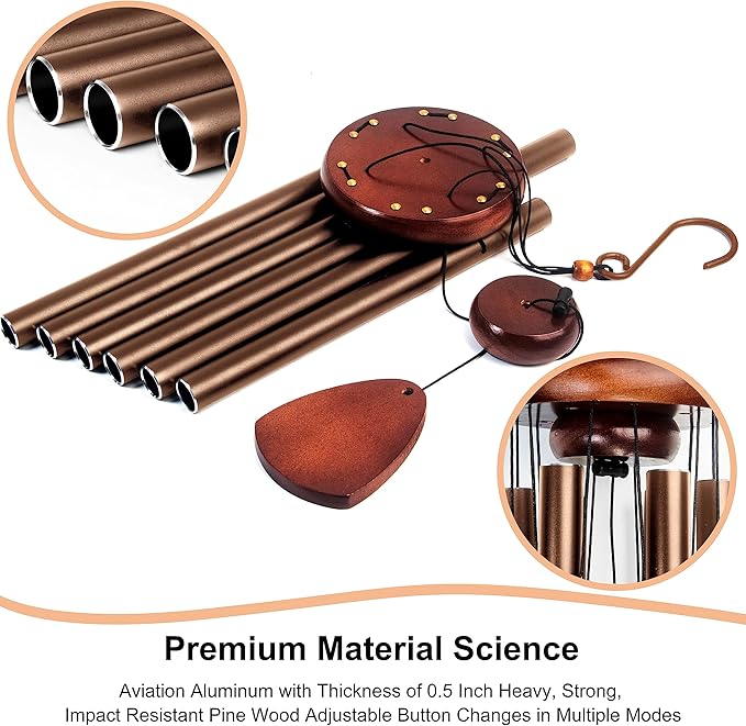 Large Aluminium Wind Chimes 37 Inches to Create a Zen Atmosphere Suitable for Outdoor, Garden, Patio Decoration. Classic Wind Chimes with Wind Catcher Suitable as A Gift for Unisex(Coffee)-Ruum Studio Home