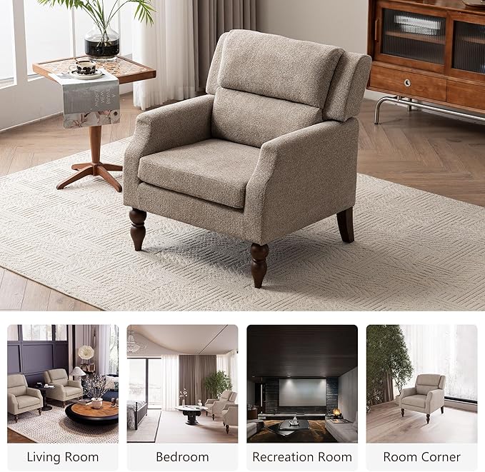 Kidol & Shellder Light Brown Oversized Accent Chair for Living Room Set of 2 Modern Reading Chair with Back Upholstered Comfy Single Sofa Chair for Bedroom Lounge Side Corner Boucle Fabric Armchair-Ruum Studio Home