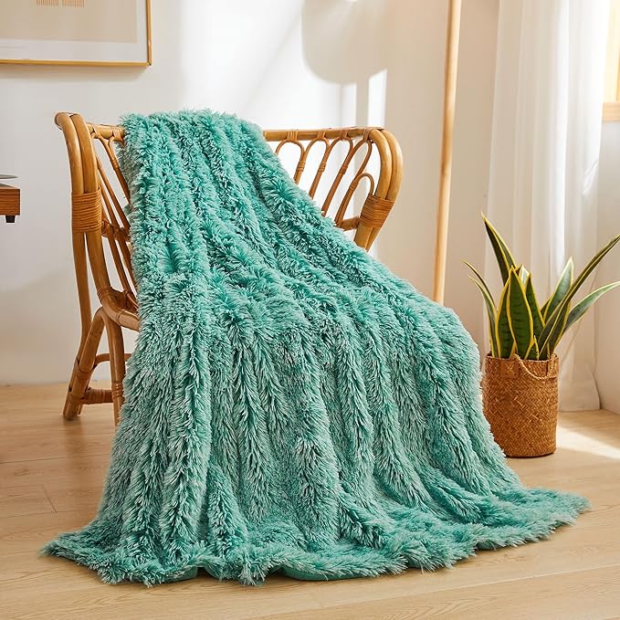 XeGe Luxury Fluffy Throw Blanket, Emerald Green Soft 50x60 Faux Fur Blanket Throw, Shaggy Plush Decorative Couch Blanket, Cute Furry Throw Fuzzy Blanket for Sofa Bed, Ombre Emerald Green-Ruum Studio Home