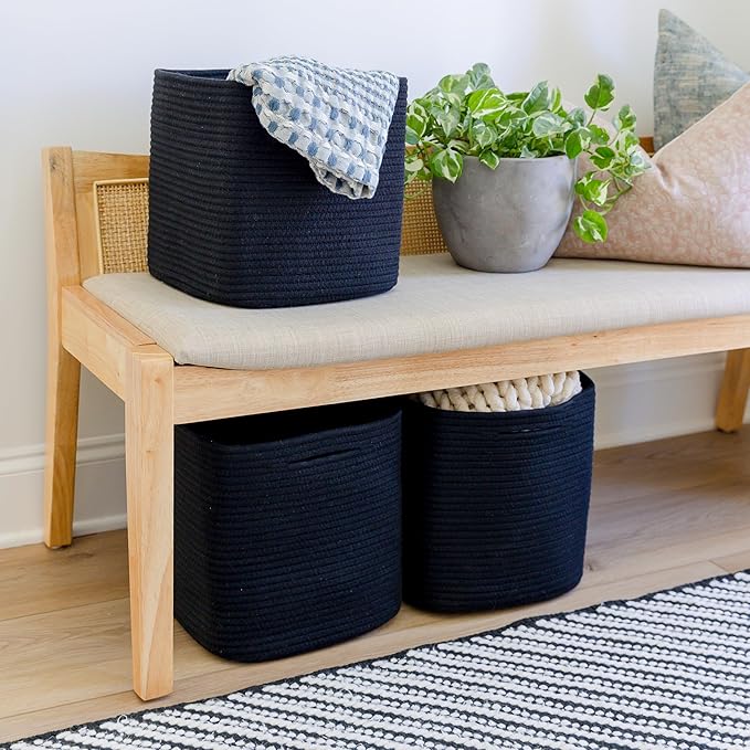 NaturalCozy Storage Cubes 11 Inch Cotton Rope Woven Baskets for Organizing, 3-Pack | Cube Storage Bin | Square Storage Baskets for Shelves Organizer, Classroom, Kids Toy Bins, Closet, Baby Nursery-Ruum Studio Home
